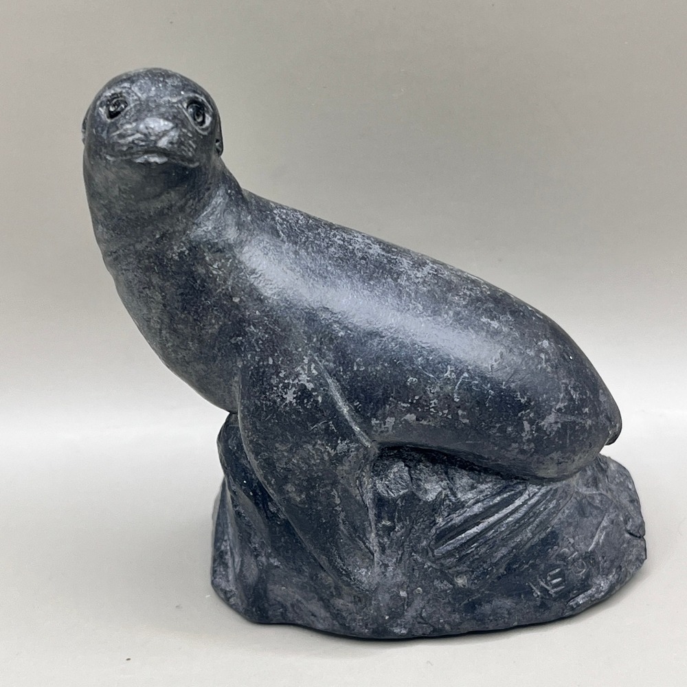 Vtg. Seal Sculpture - A. Wolf Original Statue - Soapstone - Handmade in Canada